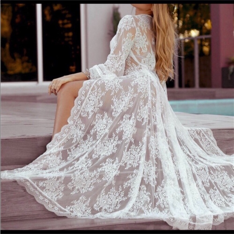 Long White Lace Robe Or Beach Cover Up